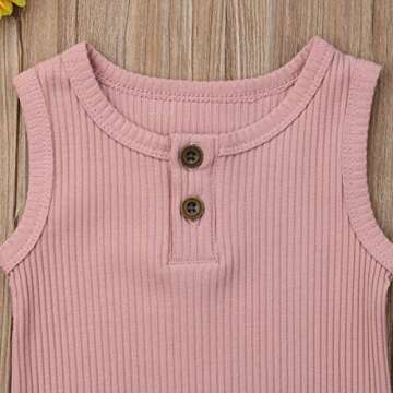Kuriozud Newborn Infant Unisex Baby Boy Girl Sleeveless Button Solid Knitted Romper Bodysuit One Piece Jumpsuit Summer Outfits Clothes (Pink Bodysuit, 12-18 Months)