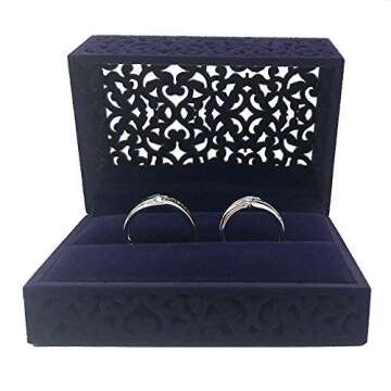 DesignSter Ring Bearer Box, Double Ring Box, Hollow Velvet Ring Box, Ring Holder For Wedding Ceremon...