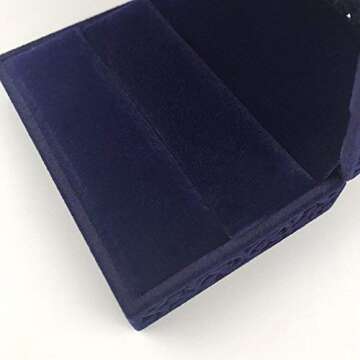 DesignSter Ring Bearer Box, Double Ring Box, Hollow Velvet Ring Box, Ring Holder For Wedding Ceremony (Dark Blue)