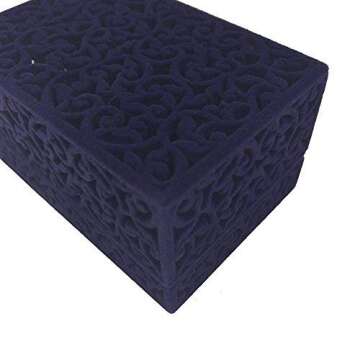 DesignSter Ring Bearer Box, Double Ring Box, Hollow Velvet Ring Box, Ring Holder For Wedding Ceremony (Dark Blue)