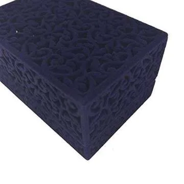 DesignSter Ring Bearer Box, Double Ring Box, Hollow Velvet Ring Box, Ring Holder For Wedding Ceremony (Dark Blue)