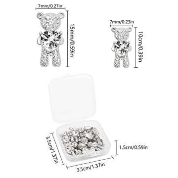 UHOMENY 12PCS Bear Nail Art Rhinestones, 3D Shiny Alloy Bear with Heart Crystal Bear Shaped DIY Nail Art Decoration Luxury Jewelry Diamond Manicure Nail Ornaments with Plastic Box, Silver
