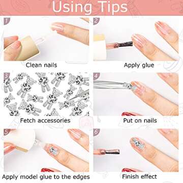 UHOMENY 12PCS Bear Nail Art Rhinestones, 3D Shiny Alloy Bear with Heart Crystal Bear Shaped DIY Nail Art Decoration Luxury Jewelry Diamond Manicure Nail Ornaments with Plastic Box, Silver