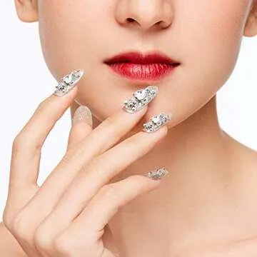 UHOMENY 12PCS Bear Nail Art Rhinestones, 3D Shiny Alloy Bear with Heart Crystal Bear Shaped DIY Nail Art Decoration Luxury Jewelry Diamond Manicure Nail Ornaments with Plastic Box, Silver