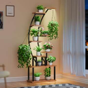BACEKOLL Plant Stand Indoor with Grow Lights, 63" Tall Indoor Plant Shelf, 9 Tiered Corner Plant Hol...