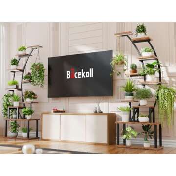 BACEKOLL Plant Stand Indoor with Grow Lights, 63" Tall Indoor Plant Shelf, 9 Tiered Corner Plant Holder, Large Flower Display Shelves for Living Room, Bedroom, Office, Home Decor