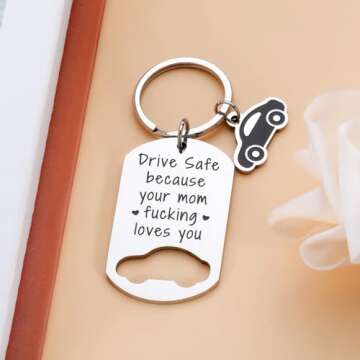 Funny Stocking Stuffers for Young Adult, Christmas Gifts for Adult Young Boys Girls, Drive Safe Because Your Mom Loves You Keychain Gifts from Mom, 16th Birthday Gifts for Boys Girls Son Daughter