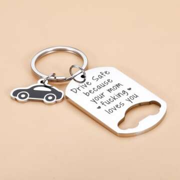 Funny Stocking Stuffers for Young Adult, Christmas Gifts for Adult Young Boys Girls, Drive Safe Because Your Mom Loves You Keychain Gifts from Mom, 16th Birthday Gifts for Boys Girls Son Daughter