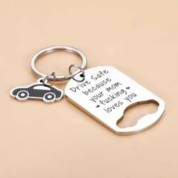 Funny Stocking Stuffers for Young Adult, Christmas Gifts for Adult Young Boys Girls, Drive Safe Because Your Mom Loves You Keychain Gifts from Mom, 16th Birthday Gifts for Boys Girls Son Daughter