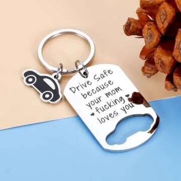 Funny Stocking Stuffers for Young Adult, Christmas Gifts for Adult Young Boys Girls, Drive Safe Because Your Mom Loves You Keychain Gifts from Mom, 16th Birthday Gifts for Boys Girls Son Daughter