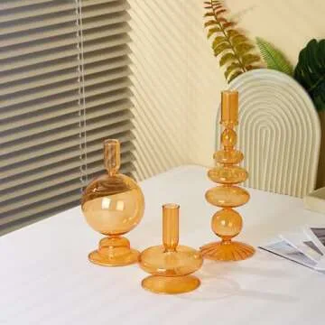 ZSYHCX Candlestick Holders, Glass Candle Holders for Table Centerpiece, Taper Candle Stand Modern Style Candle Holder for Wedding Decor and Dinner Party (Color : Orange)