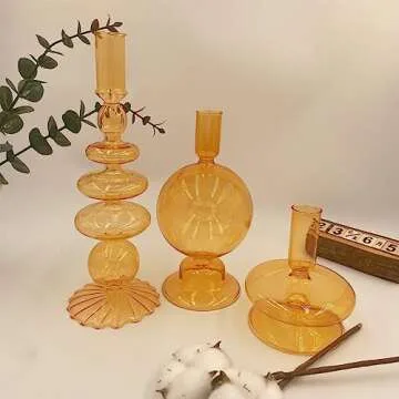 ZSYHCX Candlestick Holders, Glass Candle Holders for Table Centerpiece, Taper Candle Stand Modern Style Candle Holder for Wedding Decor and Dinner Party (Color : Orange)