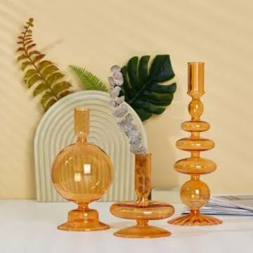 ZSYHCX Candlestick Holders, Glass Candle Holders for Table Centerpiece, Taper Candle Stand Modern Style Candle Holder for Wedding Decor and Dinner Party (Color : Orange)