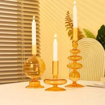 ZSYHCX Candlestick Holders, Glass Candle Holders for Table Centerpiece, Taper Candle Stand Modern Style Candle Holder for Wedding Decor and Dinner Party (Color : Orange)