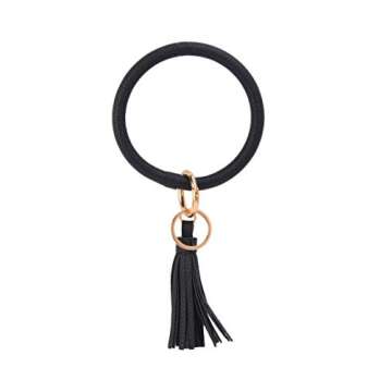 Coolcos Key Ring Bracelets Wristlet Keychain Bangle Keyring - Large Circle Leather Tassel Bracelet H...