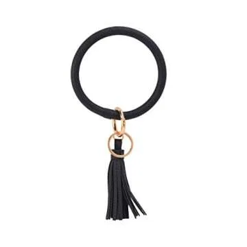 Coolcos Key Ring Bracelets Wristlet Keychain Bangle Keyring - Large Circle Leather Tassel Bracelet H...