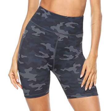PERSIT Women's High Waist Print Workout Yoga Shorts with 2 Hidden Pockets, Non See-Through Tummy Con...
