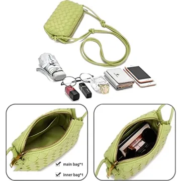 Fashionable Woven Crossbody Bags for Women in Lime Green
