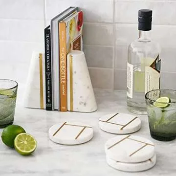 Elegant Marble Bookends with Brass Inlay for All