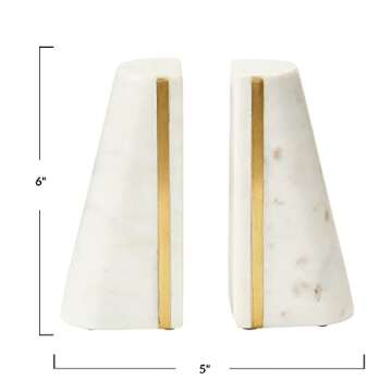 Main + Mesa Geometric Marble Bookends with Brass Inlay, White