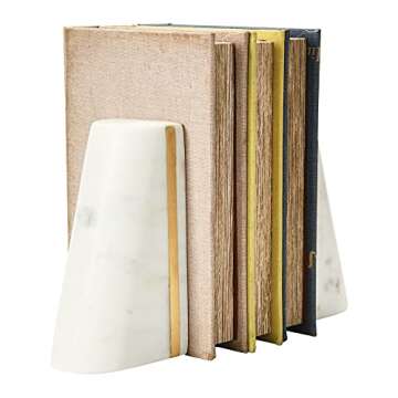 Main + Mesa Geometric Marble Bookends with Brass Inlay, White