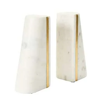 Elegant Marble Bookends with Brass Inlay for All