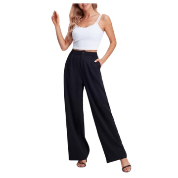 SweatyRocks Women's Casual Wide Leg High Waisted Button Down Straight Long Trousers Pants Black S