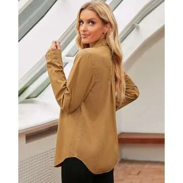 luvamia Womens Western Wear Womens Tops Plus Size Oversized Button Up Shirts for Women Almond Brown Size XX-Large Size 20 Size 22