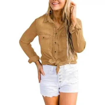 luvamia Womens Western Wear Womens Tops Plus Size Oversized Button Up Shirts for Women Almond Brown Size XX-Large Size 20 Size 22