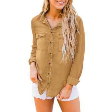 luvamia Womens Western Wear Womens Tops Plus Size Oversized Button Up Shirts for Women Almond Brown Size XX-Large Size 20 Size 22