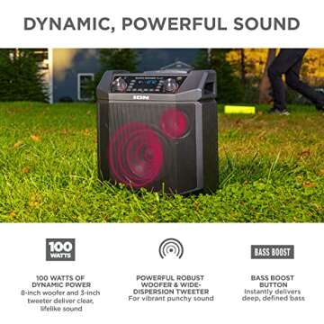 ION Block Rocker Plus - 100W Bluetooth Outdoor Speaker with Rechargeable Battery, Karaoke Microphone...
