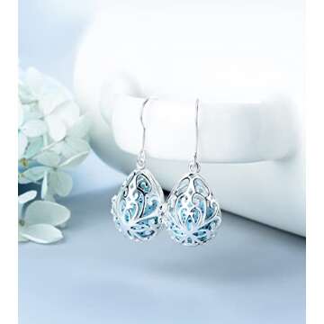 INFUSEU Essential Oil Jewelry for Women Anxiety, Fun Lava Rock Stone Aromatherapy Diffuser Dangle Earrings Teardrop Filagree Flower Drop Ear Ring