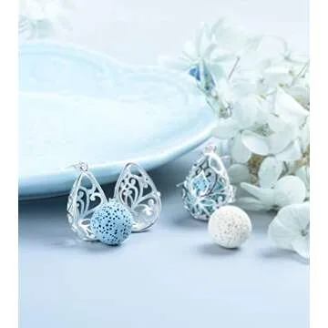 INFUSEU Essential Oil Jewelry for Women Anxiety, Fun Lava Rock Stone Aromatherapy Diffuser Dangle Earrings Teardrop Filagree Flower Drop Ear Ring