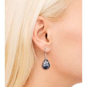 INFUSEU Essential Oil Jewelry for Women Anxiety, Fun Lava Rock Stone Aromatherapy Diffuser Dangle Earrings Teardrop Filagree Flower Drop Ear Ring