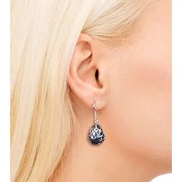 INFUSEU Essential Oil Jewelry for Women Anxiety, Fun Lava Rock Stone Aromatherapy Diffuser Dangle Earrings Teardrop Filagree Flower Drop Ear Ring