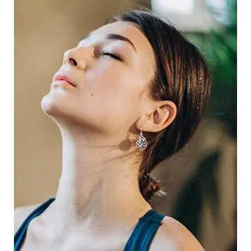 INFUSEU Essential Oil Jewelry for Women Anxiety, Fun Lava Rock Stone Aromatherapy Diffuser Dangle Earrings Teardrop Filagree Flower Drop Ear Ring