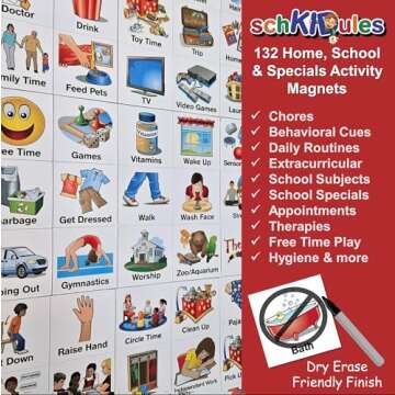153 pc Daily Visual Schedule Magnets for Kids-Create Healthy Routines, Reminders, Kids Calendars, Chore Charts & Behavioral Supports for Kids who Thrive on visuals, Type A Toddlers, Autism & ADHD