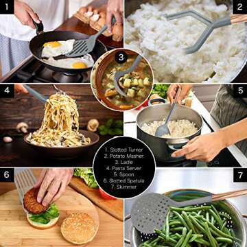 COOK With COLOR 7 Piece Grey Nylon Cooking Utensil Set with Copper Handles - Grey