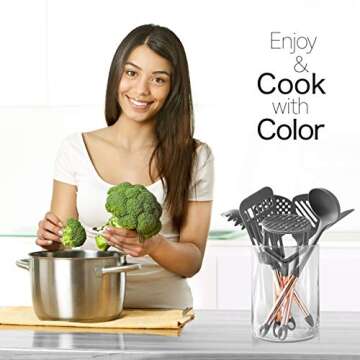 COOK With COLOR 7 Piece Grey Nylon Cooking Utensil Set with Copper Handles - Grey