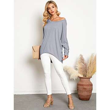 ZANZEA Women's Off-Shoulder Batwing Sleeve Blouse Casual Loose Oversized Baggy T-Shirt Sweater Pullo...