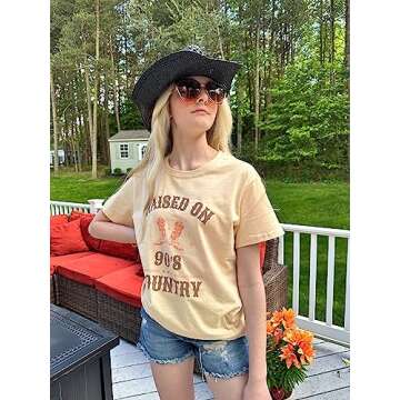 ASTANFY Raised on 90s Country Shirt Womens Vintage Concert Outfits Casual Country Music Graphic Tees...