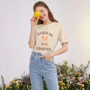 ASTANFY Raised on 90s Country Shirt Womens Vintage Concert Outfits Casual Country Music Graphic Tees Tops Khaki
