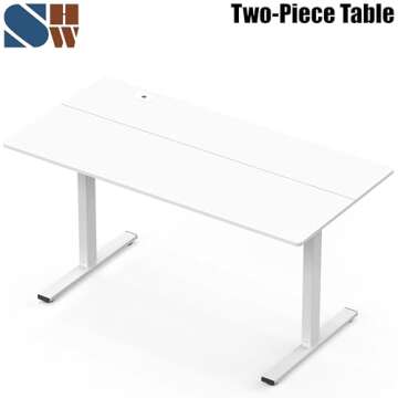 SHW Electric Height Adjustable Standing Desk with Hanging Hooks and Cable Management, 55 x 28 Inches, White