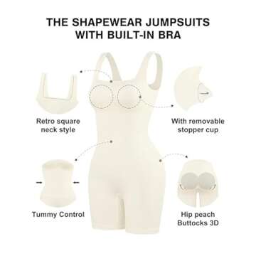 Popilush Shapewear Jumpsuits for Women Built-in Bra Square Neck Rompers Shorts Bodycon Bodysuits Summer Outfits White