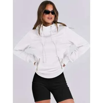 ANRABESS Womens Hoodie Cowl Neck Long Sleeve Sweatshirts 2024 Winter Fashion Pullover With Drawstrin...