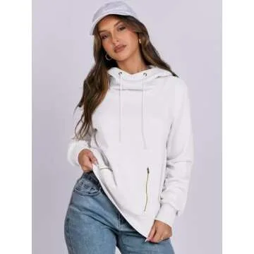 ANRABESS Womens Hoodie Cowl Neck Long Sleeve Sweatshirts 2024 Winter Fashion Pullover With Drawstring Teen Girls Clothes White Large