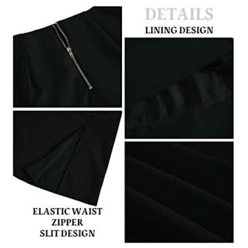 FERNGIRL Faux Leather Slit Skirt High Elastic Waist Below Knee Length Skirt Midi Skirt Womens Black