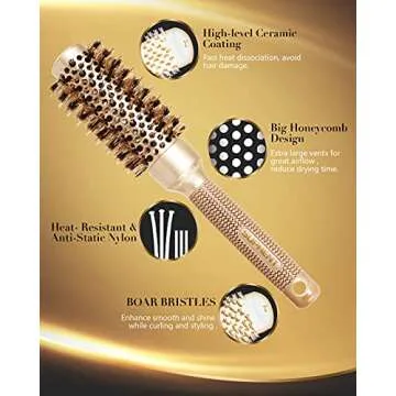 SUPRENT Round Brush with Natural Boar Bristles,Nano Thermic Ceramic Coating& Ionic Roller Hairbrush for Blow Drying, Curling&Straightening, Volume&Shine (2.4" & Barrel 1.3")