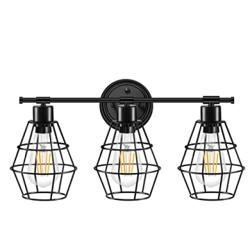 Elibbren 3-Light Vintage Black Farmhouse Bathroom Light Fixture