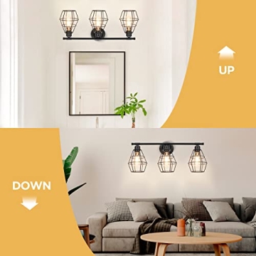 Elibbren 3-Light Vintage Black Farmhouse Bathroom Light Fixture